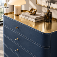 Commode de luxe personnalisée HarmTai avec revêtement extérieur en cuir bleu marine, armoire de rangement à 6 tiroirs pour chambre à coucher et salon