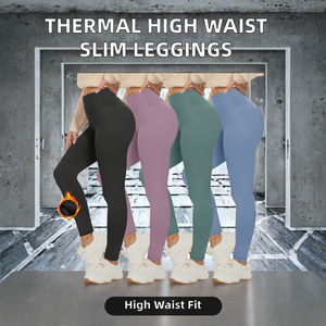 Leggings tricotés thermiques pour femme, décontractés, respirants, en spandex, doublés polaire, à coutures, taille haute, effet ventre plat, pour le yoga et l'entraînement, automne - Product Image 2