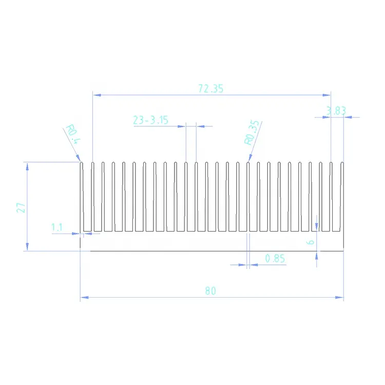 80*27*200MM 알루미늄 방열판 OEM 제조 업체 알루미늄 스키 핀 방열판 압출 방열판