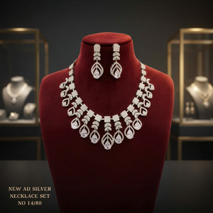 Conjunto de Collar Gargantilla Plateado con Diamantes Americanos y Cristales Rosa, Collar de Circonita Cúbica con Pendientes para Mujer - Product Image 2