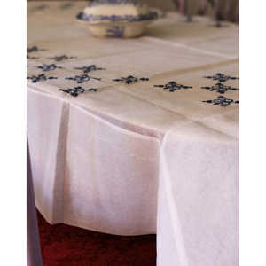 Embroidered Blue <b>Linen</b> <b>Placemat</b> with <b>Linen</b> Organza Elegant Tablecloth - Product Image 3