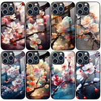 Coque de téléphone antichoc en verre trempé avec motif fleur de prunier peinte sur mesure pour iPhone 17 18 Pro Max 16 15 14 Plus 13 12 11 Pro