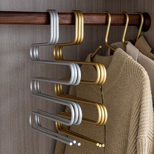 Appendiabiti a 5 livelli a forma di S in alluminio dorato <span class=keywords><strong>per</strong></span> pantaloni - Product Image 5