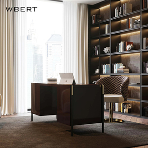 WBERT High-End Italian <b>Minimal</b> Wood Computer <b>Desk</b> Modern Luxury Design Simple Study Villa Owner's <b>Desk</b> with High Quality Light - Product Image 5