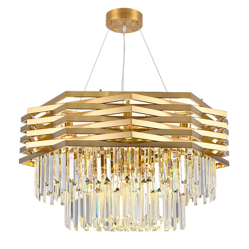 Grosir Dekoratif Bulat Emas K9 Kristal Mewah Modern K9 Logam Liontin Chandelier