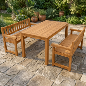 Modern Teak Wood Outdoor Dining <b>Table</b> Set with Garden <b>Bench</b> Patio Furniture for Hotel Villa Resort - Product Image 3