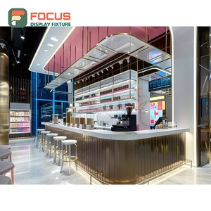 Durable Cafe Service Counter Laminate Wood Finish Syrup Bottle Display Area Roastery Service Counter - Product Image 3