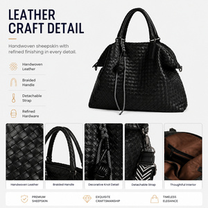 Sac fourre-tout pour femme en cuir tressé structuré grande capacité, sac à bandoulière avec fermeture éclair, 3 couleurs, vente en gros, personnalisation OEM, usine - Product Image 4
