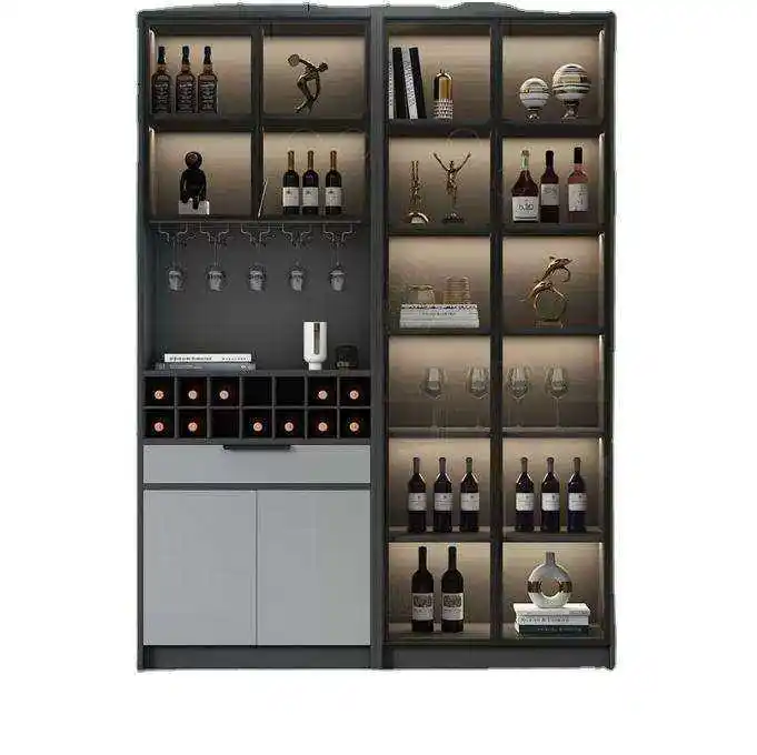 2024 Cheapest Factory Price Modern Simple Light Luxury Glass Door Push-Pull With Light Display Wooden Wine Cabinet