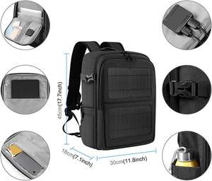 Sac à dos pour ordinateur portable de voyage d'affaires pour hommes, grand sac à dos imperméable avec USB et panneau solaire, fermeture éclair, doublure en polyester - Product Image 1