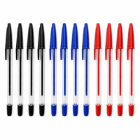 50 Pena Warna dalam Kemasan Kotak, Bolpoin Ujung Sedang Tinta Hitam Biru Merah 12 Pcs Logo Hot Stamping OEM ODM Grosir