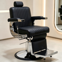 Fauteuil de Barbier Haut de Gamme en Métal, Style Américain, Pliable, Rotatif, Accoudoirs Personnalisables pour Permanente, Coloration et Coiffure