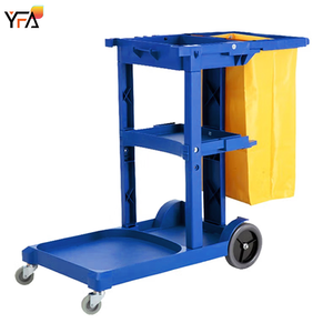 Chariot de nettoyage commercial en plastique bleu/gris, chariot de concierge pour hôtel, hôpital, chariots de nettoyage multifonctionnels pour concierges - Product Image 4