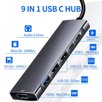 Adaptateur 9 en 1 avec 4K HDMI PD Charging SD Micro Card Reader USB 3.0 3.5mm Headphone USB C HUB pour iPad Pro Air Jack Type C