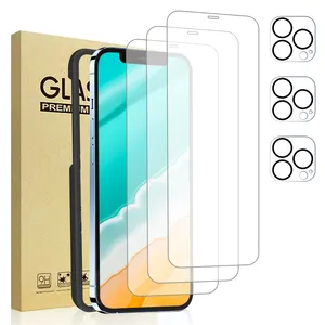 2.5D 0.33mm 3 pack high clear transparent glass screen protector for iphone 11 12 13 14 with easy install frame kit