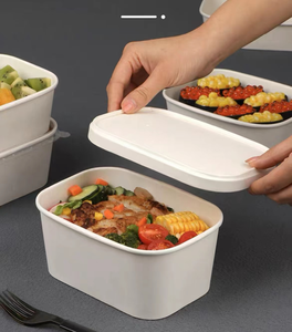Bols et assiettes en papier kraft jetables Jianwei, de qualité alimentaire, étanches, anti-graisse, rectangulaires/carrés, avec couvercle, personnalisables, pour salades - Product Image 2
