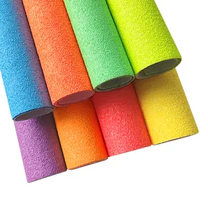Fluorescent Bright Solid Color Chunky Glitter PU Leatherette Fabric Twill Backing for Making Shoe/Bag/Hair Bow/Decoration/Craft