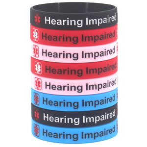 Pulsera de silicona para personas con discapacidad auditiva, paquete de 4, pulsera de alerta médica para adultos con símbolo de estrella de la vida - Product Image 1