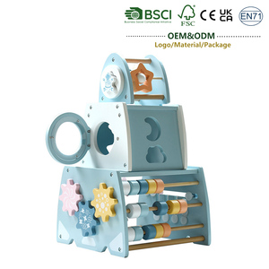 Juguetes Educativos Montessori, Torre de Apilamiento de Cohetes Multifuncional 3 en 1, Cubo Sensorial Educativo para Bebés, Juguete de Madera de Seis Caras - Product Image 1