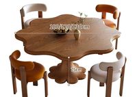 Ensemble table et chaises en bois massif avec design unique en forme de pétale, table basse vintage, adapté aux appartements, hôtels et cafés