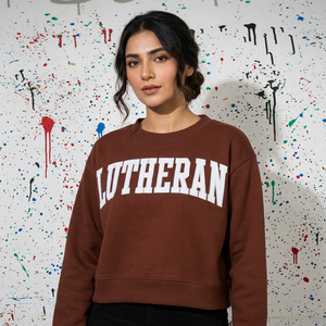 Sweat à capuche d'hiver pour homme LUTHERAN BROWN, 100% coton, vintage, fermeture éclair, séchage rapide, respirant, broderie appliquée blanche, finition soignée - Product Image 1