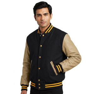 Veste de baseball personnalisée OEM de haute qualité en cuir véritable avec broderie chenille et patchs en toile et laine pour l'hiver - Product Image 1