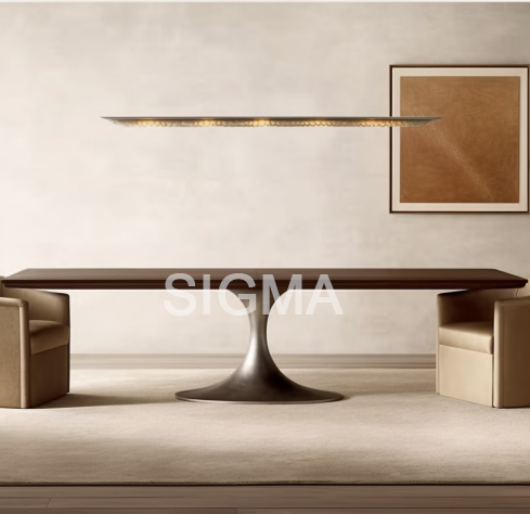 Customized Wood Top Restaurant Dining Table Set For 8  Stainless Steel Base Wooden Table