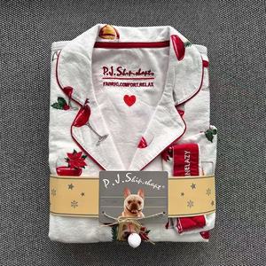 ชุดนอนแขนยาวผ้าคอตตอนขนนุ่มสำหรับผู้หญิงแฟชั่นฤดูใบไม้ผลิฤดูใบไม้ร่วงเอวยางยืดลายดอกไม้สุดหรู - Product Image 2