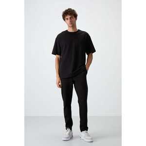 Conjunto Deportivo para Hombre, Negro, de Algodón, Corte Holgado, Casual, Transpirable, Diseño Simple, Manga Corta para Adultos - Product Image 5