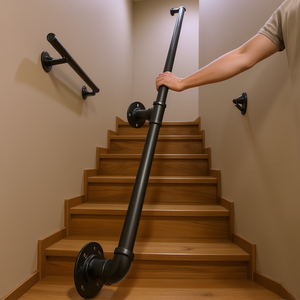 Rampe industrielle en acier au carbone de 6 pieds, noire, à fixation murale pour escaliers intérieurs - Product Image 2