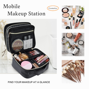 Leather Travel Cosmetic Bag Double Layer Makeup Organizer Bags Waterproof <b>Toiletry</b> <b>Storage</b> Bag Portable Make up Carry Pouch - Product Image 3