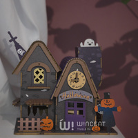 Rompecabezas 3D de Madera de Casa Encantada de Halloween Wincent, Kit de Modelo DIY de Fantasma, Espantapájaros, Calabaza y Reloj, Decoración y Regalo