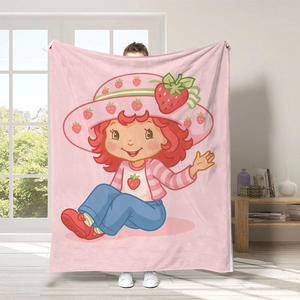 Manta Súper Suave y Cómoda con Diseño de Fresas de Dibujos Animados para Niñas, Mantas Personalizadas con Impresión - Product Image 2