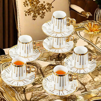 Ensemble de tasses turques en céramique de luxe, ensemble de tasses à thé en porcelaine pour 6 personnes, tasse à café et soucoupe en porcelaine fine de luxe avec boîte cadeau