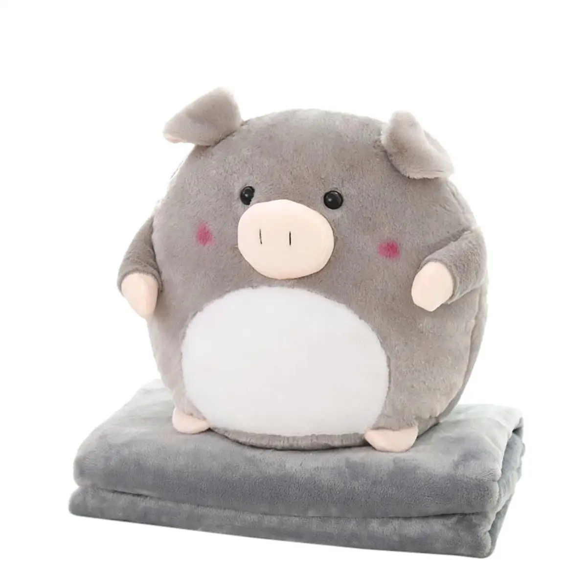 various stuffed animal shaped soft plush grey pig toy 2 in 1 baby pillow polar fleece blanket