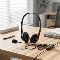 Casque d'ordinateur USB 3,5 mm Plug-and-Play avec micro pivotant sans suppression de bruit (ANC) pour centre d'appels