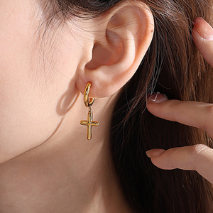 Boucles d'oreilles croisées en alliage de zinc doré, style punk, bijoux de mode pour hommes et femmes EH875 - Product Image 4