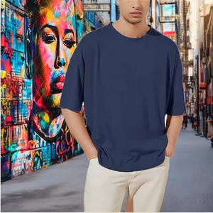 T-shirt blanc surdimensionné de haute qualité imprimé à épaules tombantes tissu tricoté personnalisé vierge grande taille de BD - Product Image 3