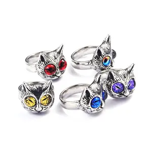 Новые кольца в форме животного в стиле хип-хоп, серебряные кольца из нержавеющей стали, разноцветные инкрустация стразами, кольца на палец кошки