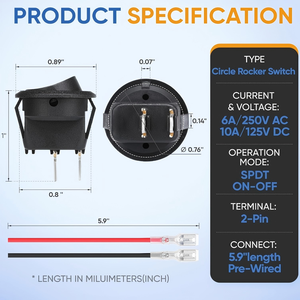 12 מתג נדנדה 2 pin כפתור 6a/250v 10a/125v ac קטן חשמלי לרכב סירה סטריאו ימית - Product Image 2