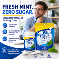 Vitahall Chewing-gum Énergie et Concentration Sans Sucre à la Menthe avec L-Théanine et Vitamines B, 60 Pièces, Complément Alimentaire Portable pour Voyage