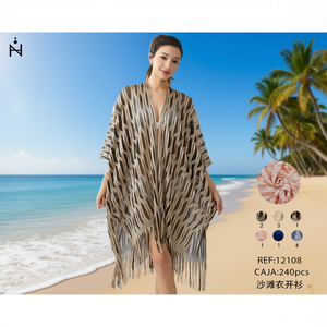 Copricostume Kimono con Frange, Abbigliamento da Spiaggia Leggero per Donne, Cardigan Aperto sul Davanti, Outfit per Vacanze Estive - Product Image 3