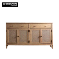Aparador de Madera Maciza de Roble Hecho a Mano, Estilo Vintage, Cómoda con Cajones para Dormitorio, Gabinete de Almacenamiento de Ratán Natural para Baño, Entrada o Recibidor
