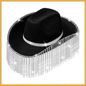 Sombrero Vaquero con Borlas de Diamantes de Imitación de 12 cm - Sombrero Casual de Viaje Unisex Color Rosa Jazz Personalizado - Product Image 3
