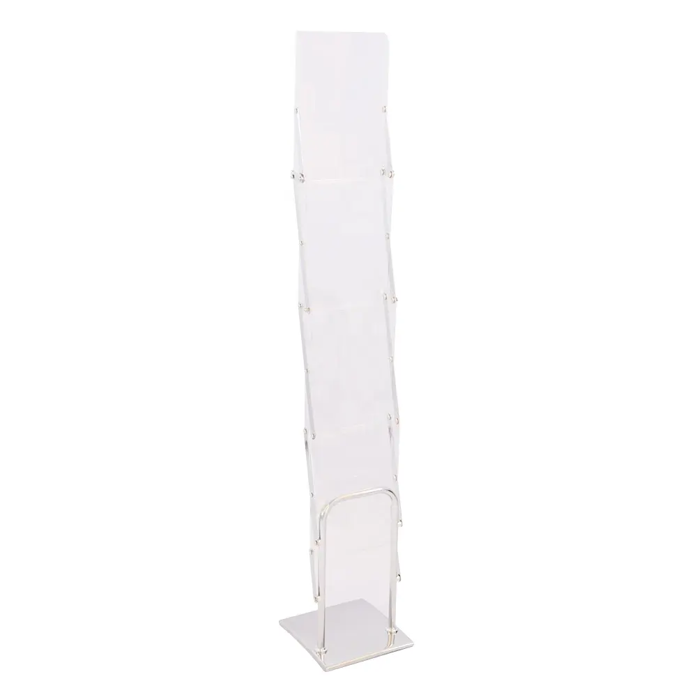 A4 clear acrylic portable metal Magazine holder rack Display Rack foldable Catalogue Stand Brochure Holder outside