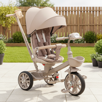Tricycle pliable pour enfants avec auvent, poignée de poussée pour contrôle parental, poussette convertible, chariot pour tout-petits, plastique, métal, tissu