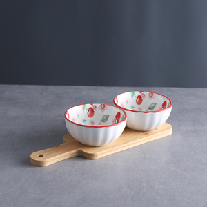 Cuenco para servir <span class=keywords><strong>de</strong></span> postre <span class=keywords><strong>de</strong></span> cerámica para fiesta <span class=keywords><strong>de</strong></span> boda, bandeja <span class=keywords><strong>de</strong></span> bambú, cuenco para cantar y aperitivos, juego <span class=keywords><strong>de</strong></span> 7 - Product Image 3