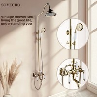 Robinet de baignoire et douchette rétro en laiton chromé de style français, double poignée, jet de pluie, fixation murale, pour hôtels, eau froide et chaude – Meilleures ventes