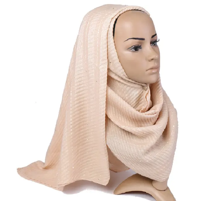 New Style Plissee Paillette Baumwolle Frauen Schal Pashmina Malaysia Mode Hijab