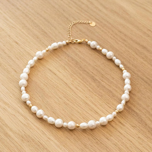 <span class=keywords><strong>Perles</strong></span> de collier en acier inoxydable plaqué or PVD 18 carats faites à la main en gros irrégulière vraie grande perle d'eau douce naturelle pour cadeau - Product Image 2